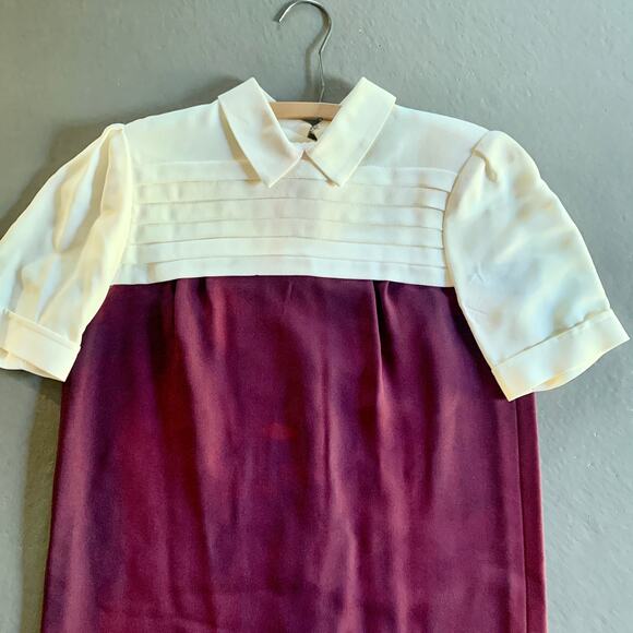 Vintage 1960s Richard Warren Wine Cocktail Dress Peter Pan Collar Size 6 - Picture 2 of 11
